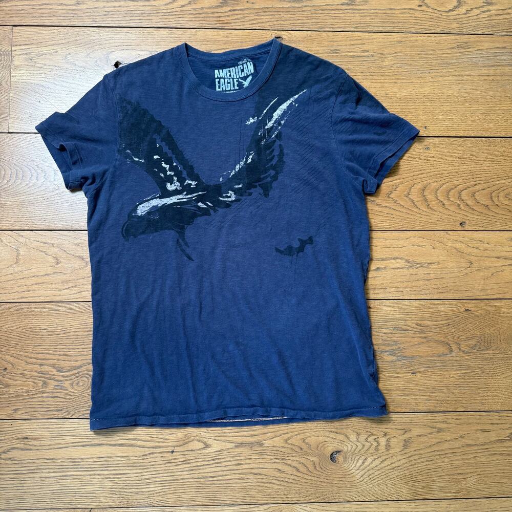 Vintage American Eagle Single Stitch T-Shirt SZ M Y2K Cotton Graphic Blue Gray